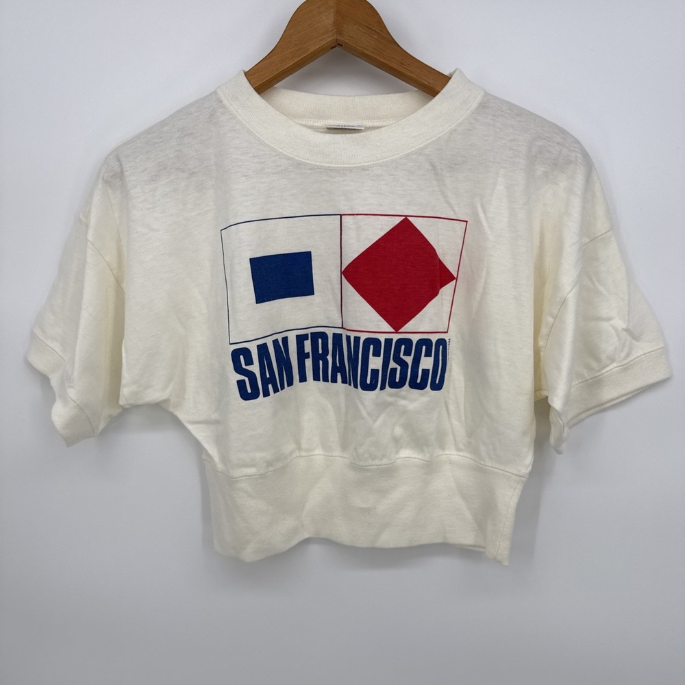 Vintage 80s San Francisco Crop Top T Shirt Crazy Shirts Hawaii Womens Sz M USA